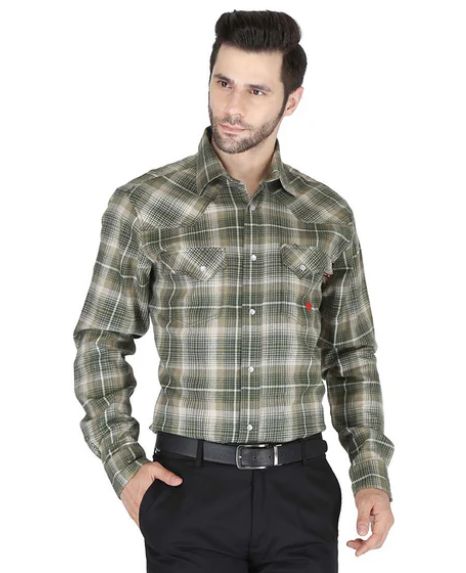 Forge Fr Men&#39;s Sage Green Plaid Long Sleeve Shirt - MFRPLDS231