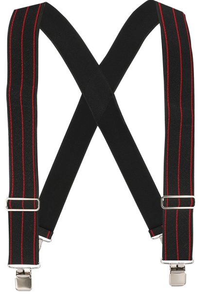 Welch 2&quot; X-Back Work Clip-On Suspender w/ Black with Red Pinstripes, Size: Medium (46&quot;)