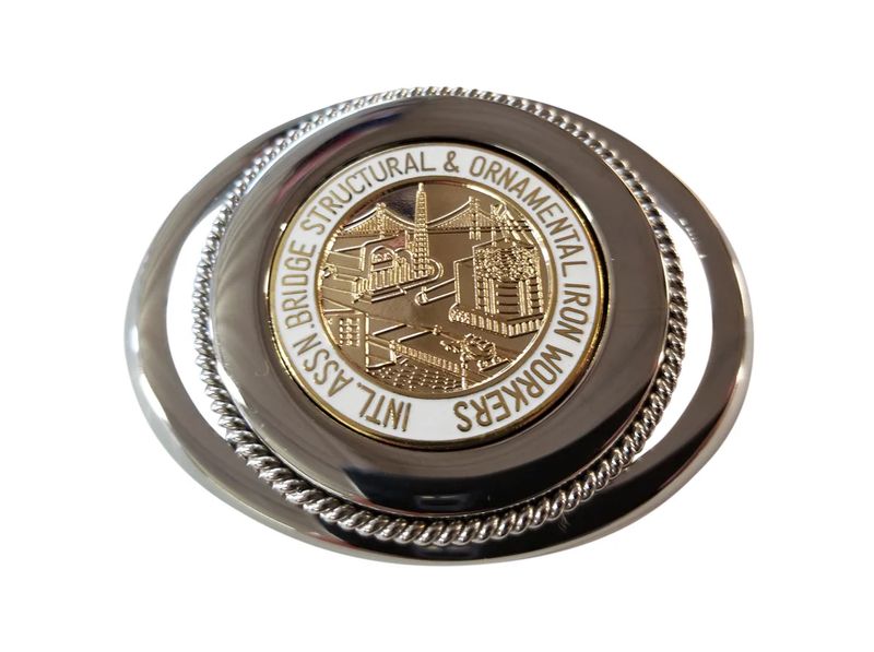 Union Ironworker Powerhouse Belt Buckle in Gold #BW-BB-IWG