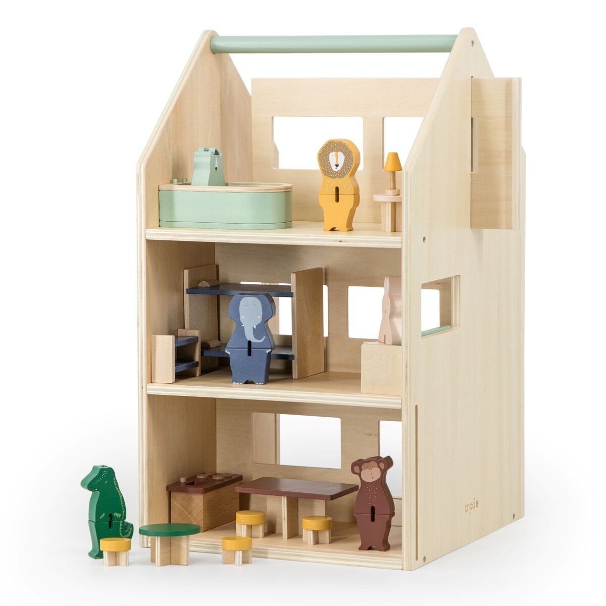 Holz Spielhaus mit Tierfiguren und Zubehör