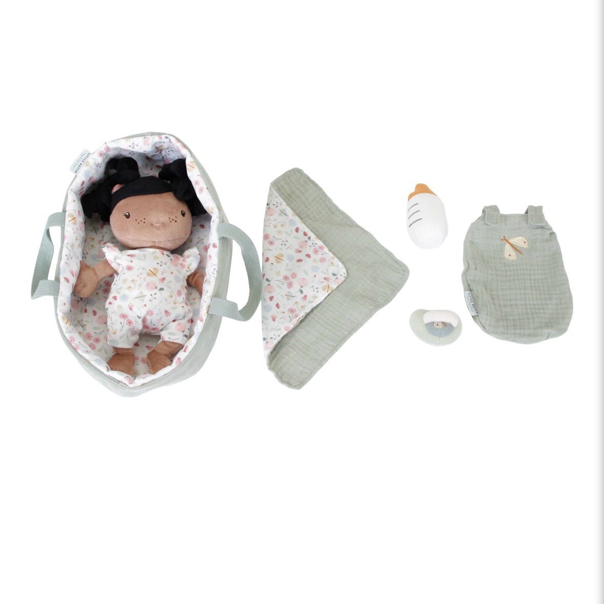 Puppenset Evi im Babykörbchen | Little Dutch