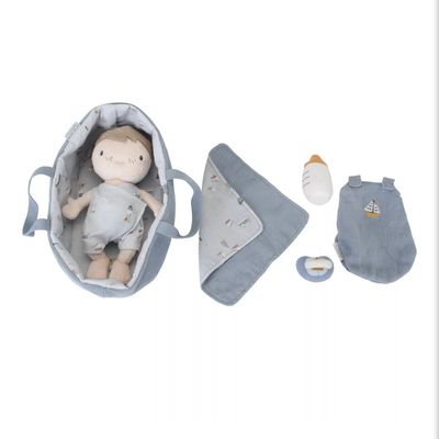 Puppenset Blau im Babykörbchen | Little Dutch