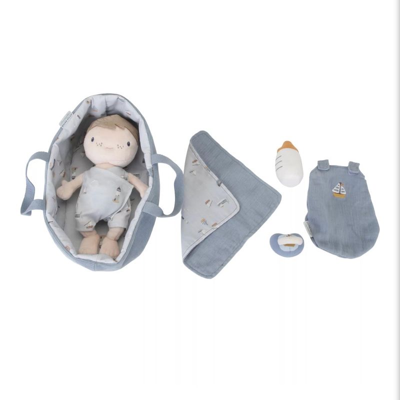 Puppenset Blau im Babykörbchen | Little Dutch