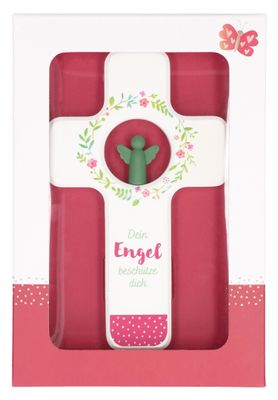 Holzkreuz/Schutzengel Rosa