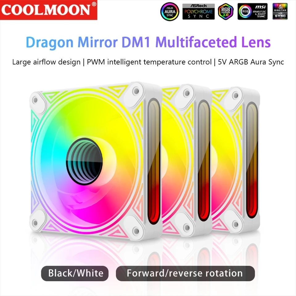 Coolmoon Dragon - Infinite Mirror ARGB Fan - Reversable - White
