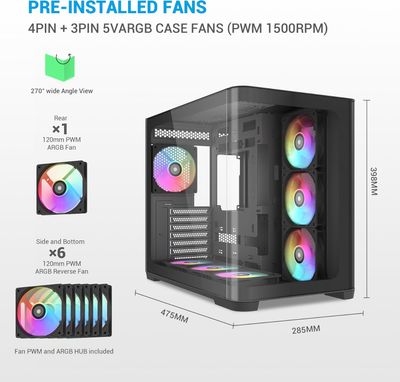 SAMA V60 - Curved Glass + 7 ARGB Fans - Black - 2025 