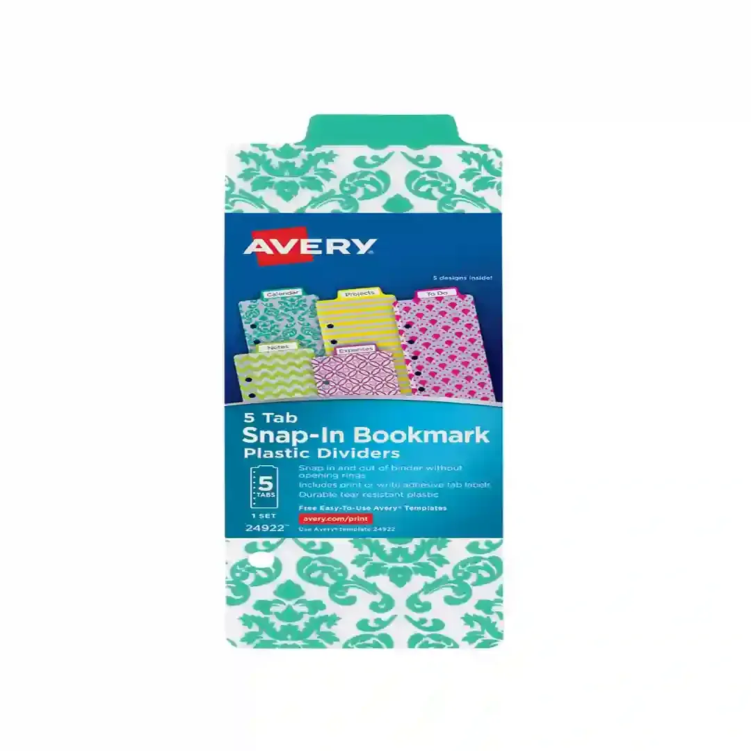 Avery® Mini separadores de marcapáginas plásticos, juego de 5 pestañas, diseños variados (24922)