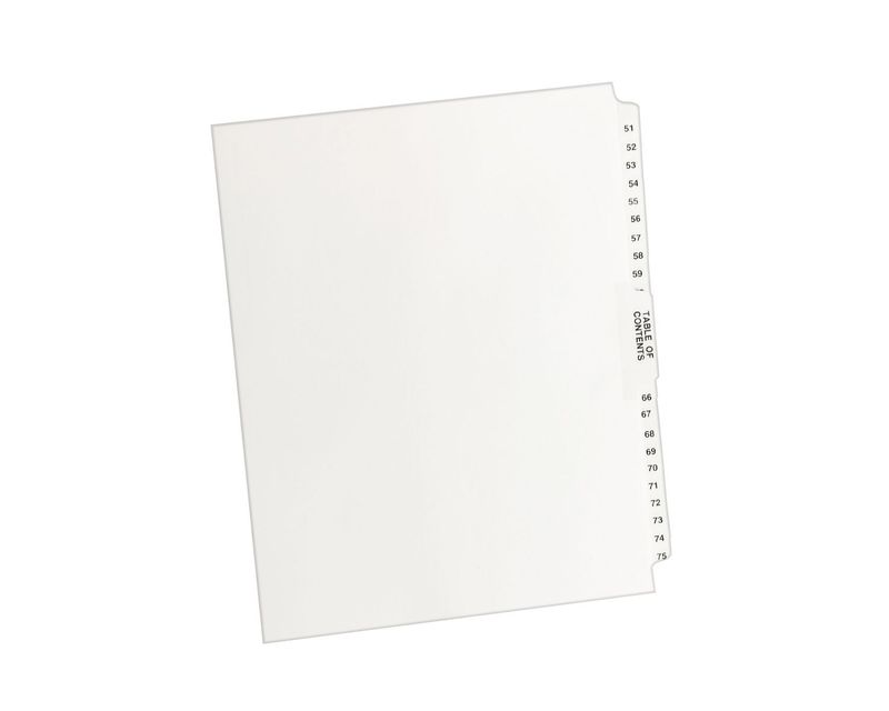 Avery® Separadores premium, tamaño carta, numeración 51-75, Set incluye tabla de contenido (11396)