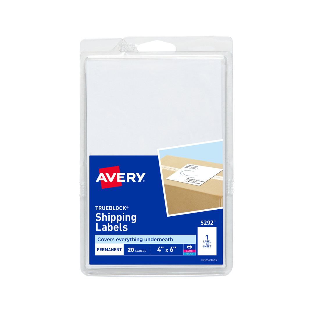 Avery® Etiquetas para envíos, tecnología TrueBlock®, adhesivo permanente, 10.2 x 7.6 cms, 40 etiquetas (5292)
