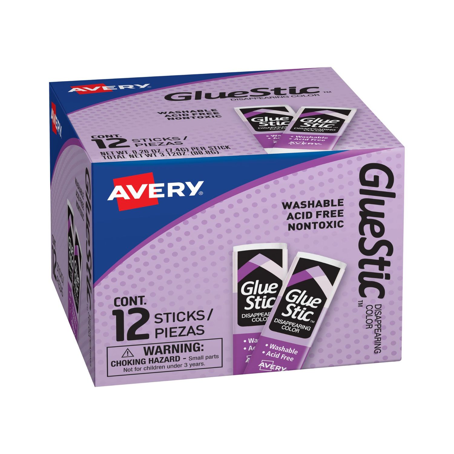 Avery® Pegante en barra Glue Stic™, color morado, lavable, no tóxico, adhesivo permanente, 0.26 onzas, 1 barra (00216)