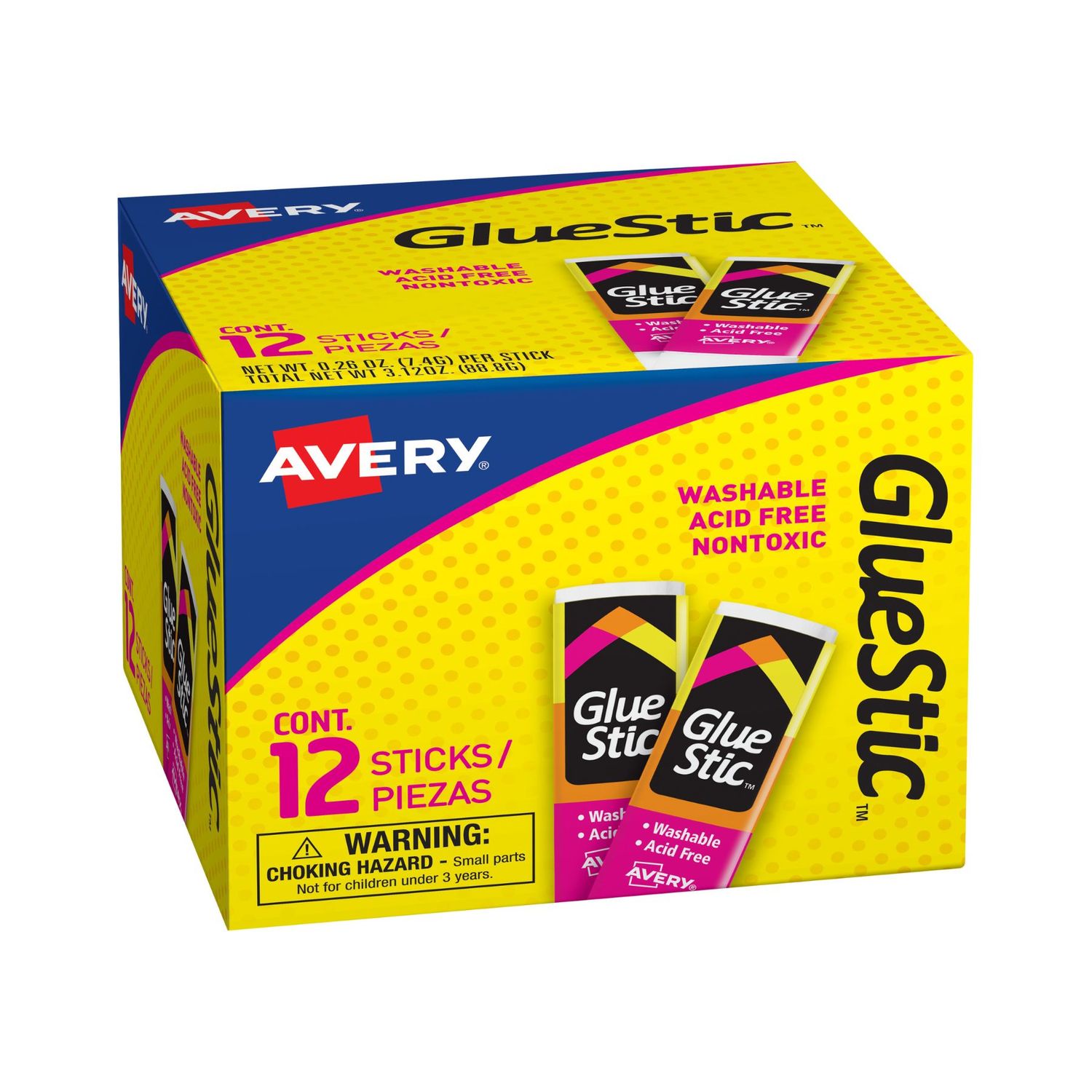 Avery® Pegante en barra Glue Stic™, lavable, no tóxico, adhesivo permanente, 0,26 onzas, 1 barra (00166)