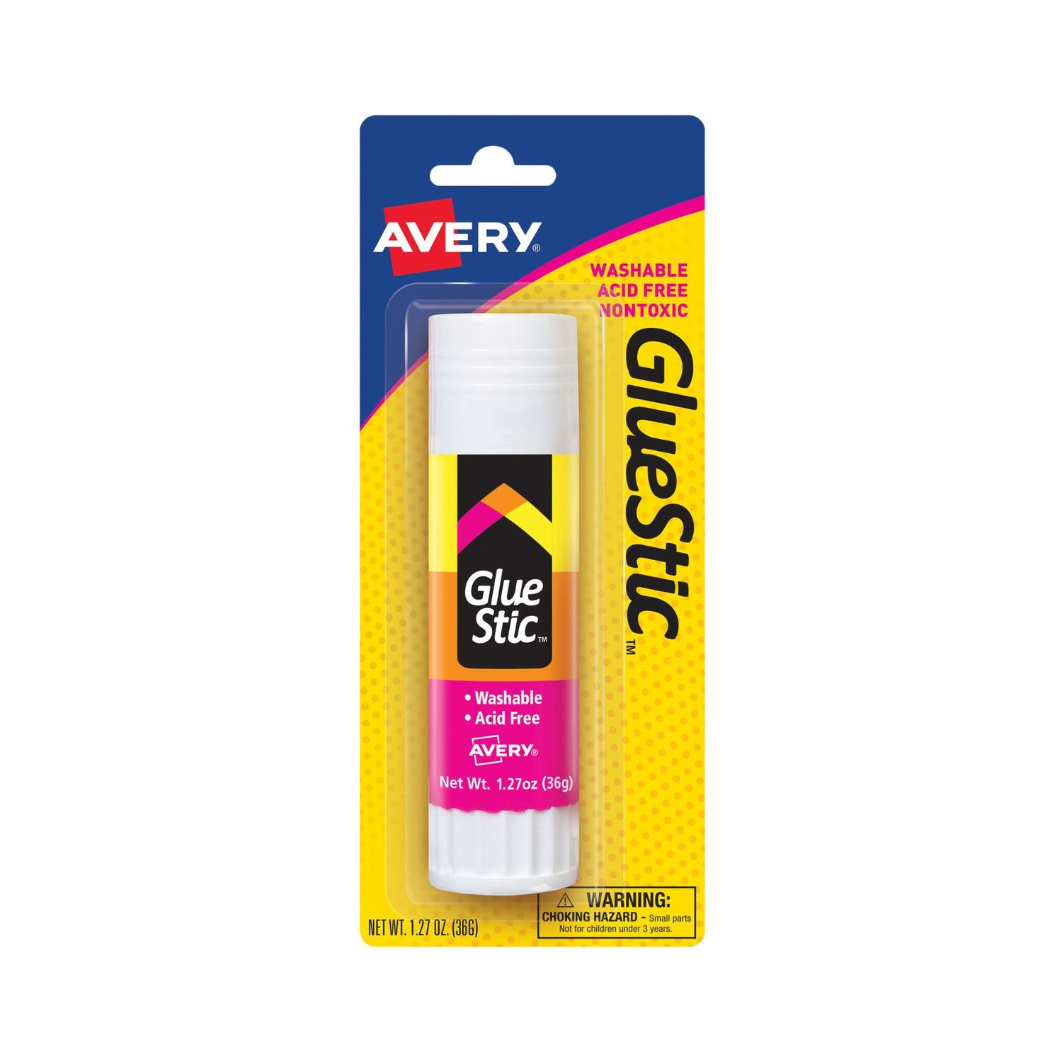 Avery® Pegante en barra Glue Stic™, lavable, no tóxico, adhesivo permanente, 1,27 onzas, 1 barra en blister (00191)