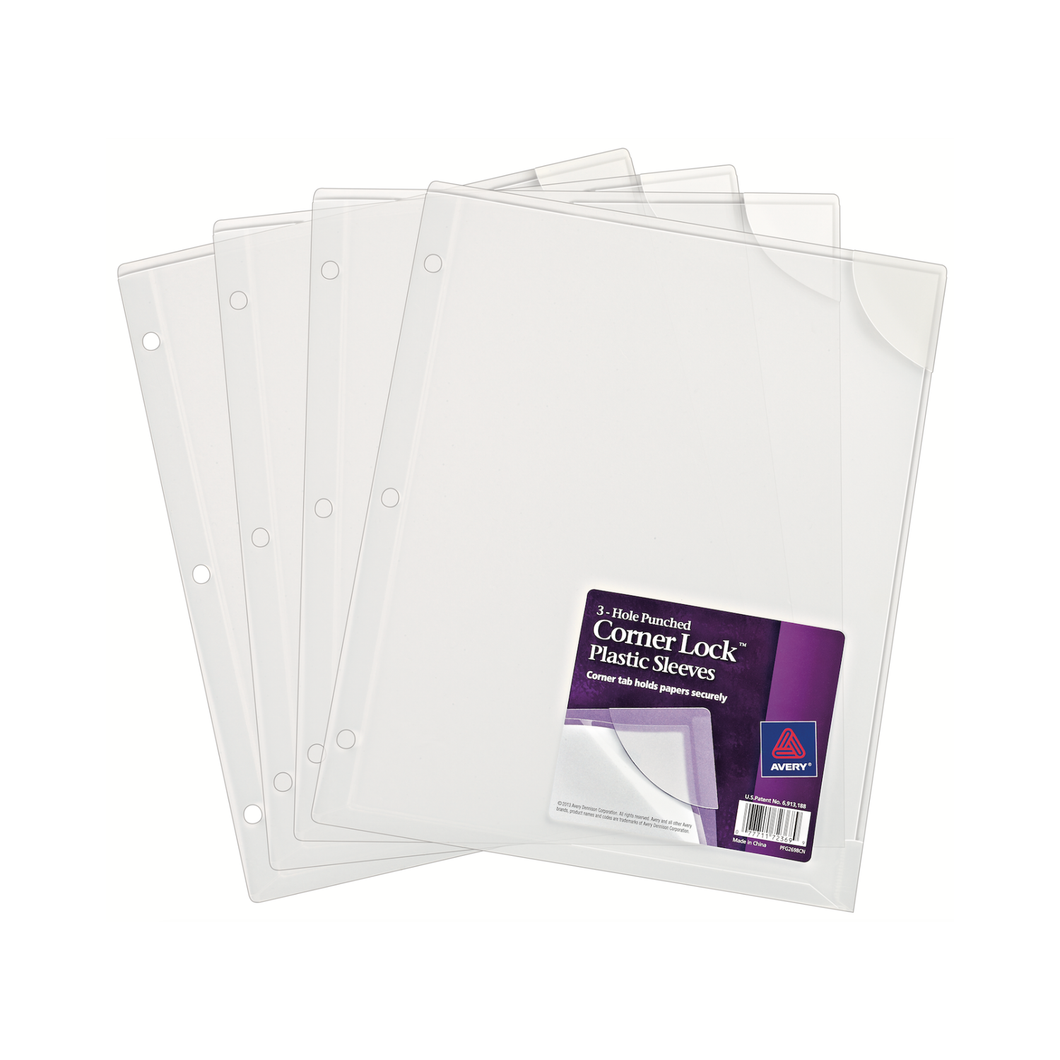 Avery® Sobres plásticos para documentos con esquina aseguradora, para carpetas de 3 anillos, transparentes, 4 fundas de plástico (72269)