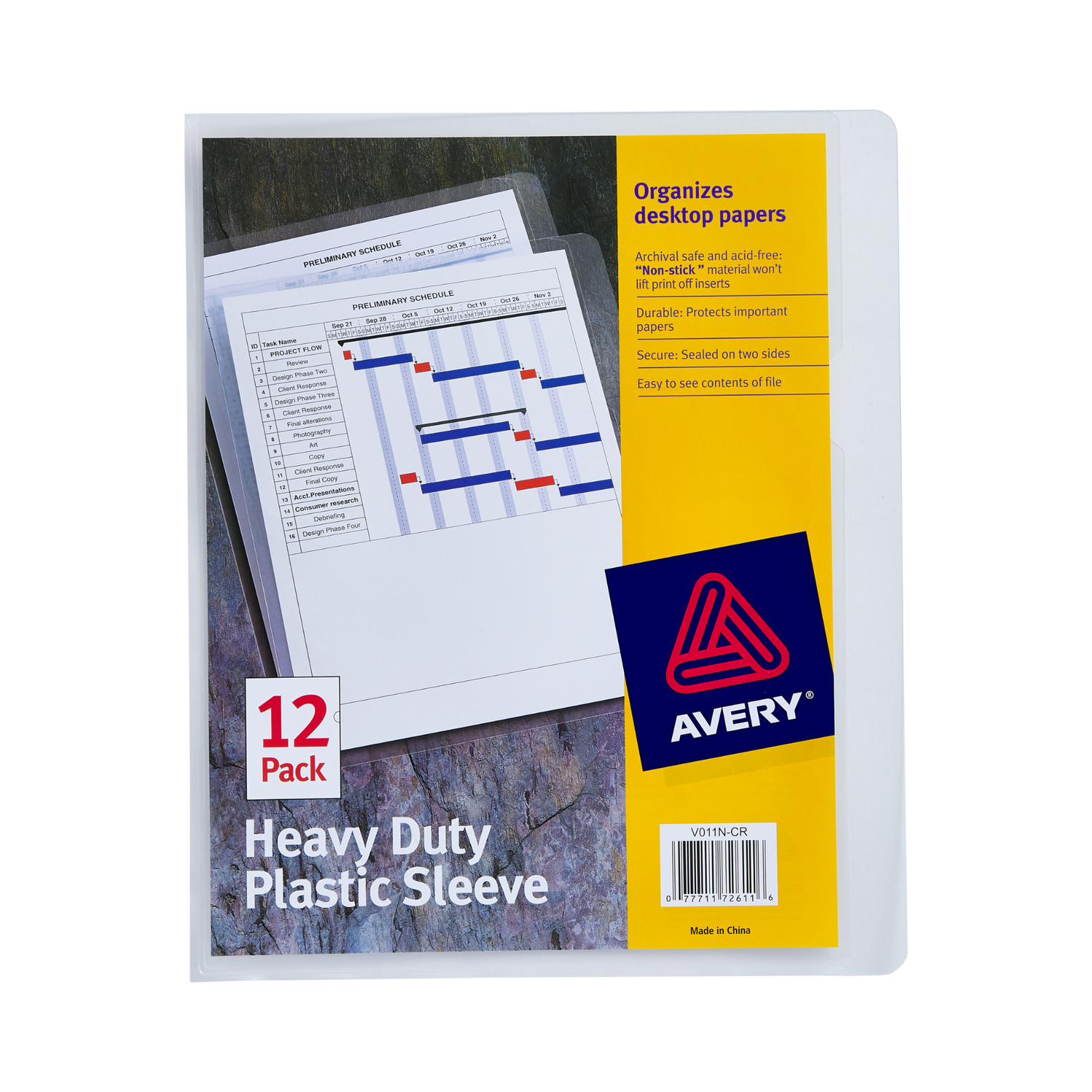 Avery® Fundas de plástico transparente para documentos, alta resistencia, con capacidad para 25 hojas, 12 unidades (72611)
