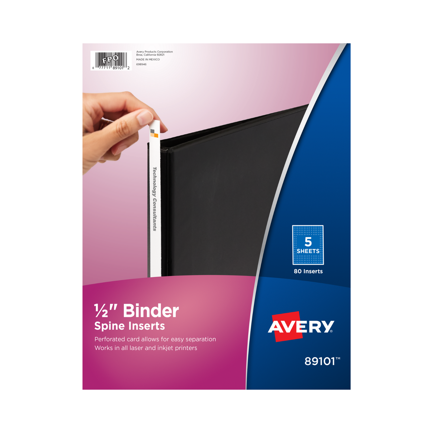 Avery® Insertos para marcar lomo de fólder de 0.5", 80 insertos (89101)