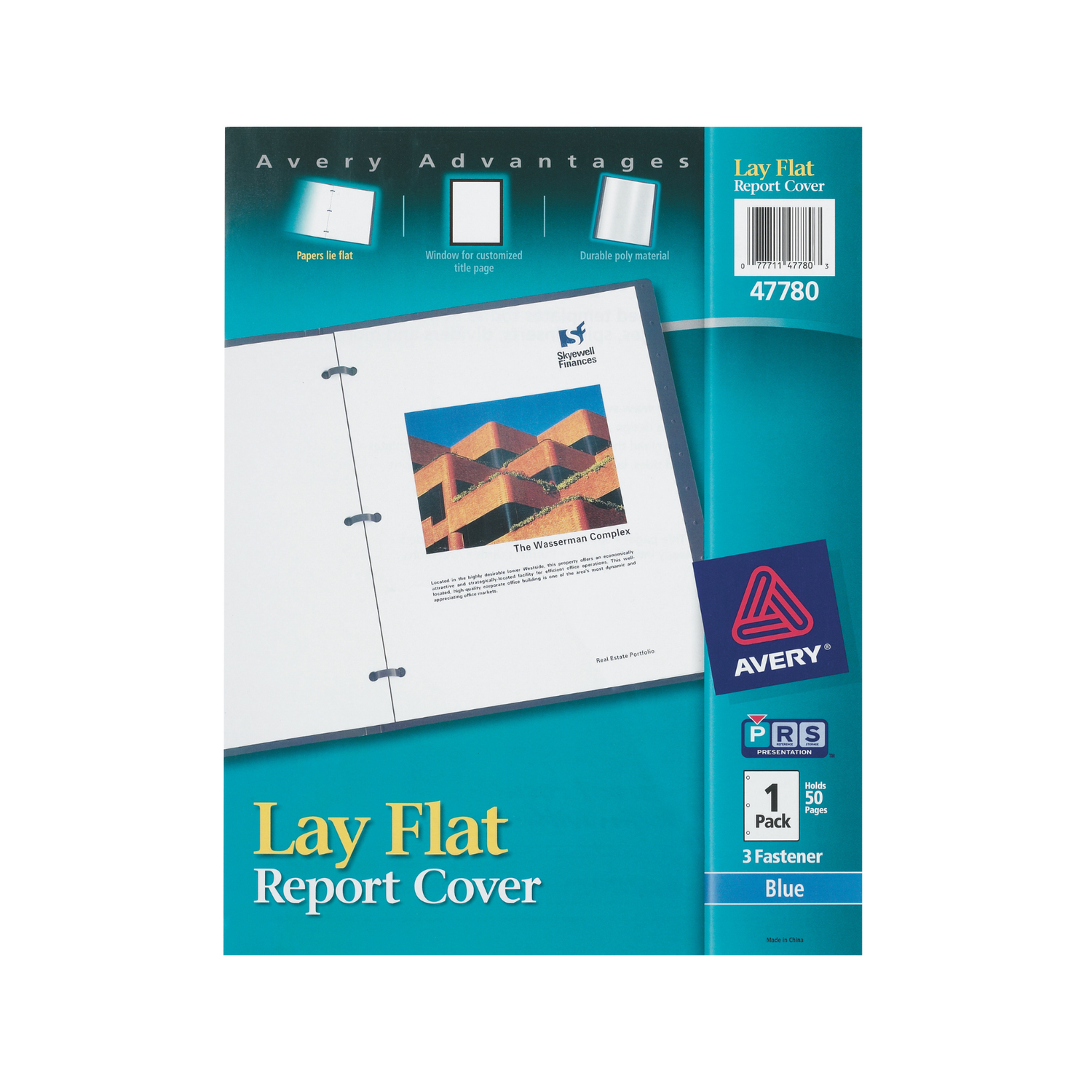 Avery® Cubierta de informe Lay Flat con 3 sujetadores de plástico, ventana frontal transparente, capacidad para hasta 50 hojas, 1 cubierta (47780)