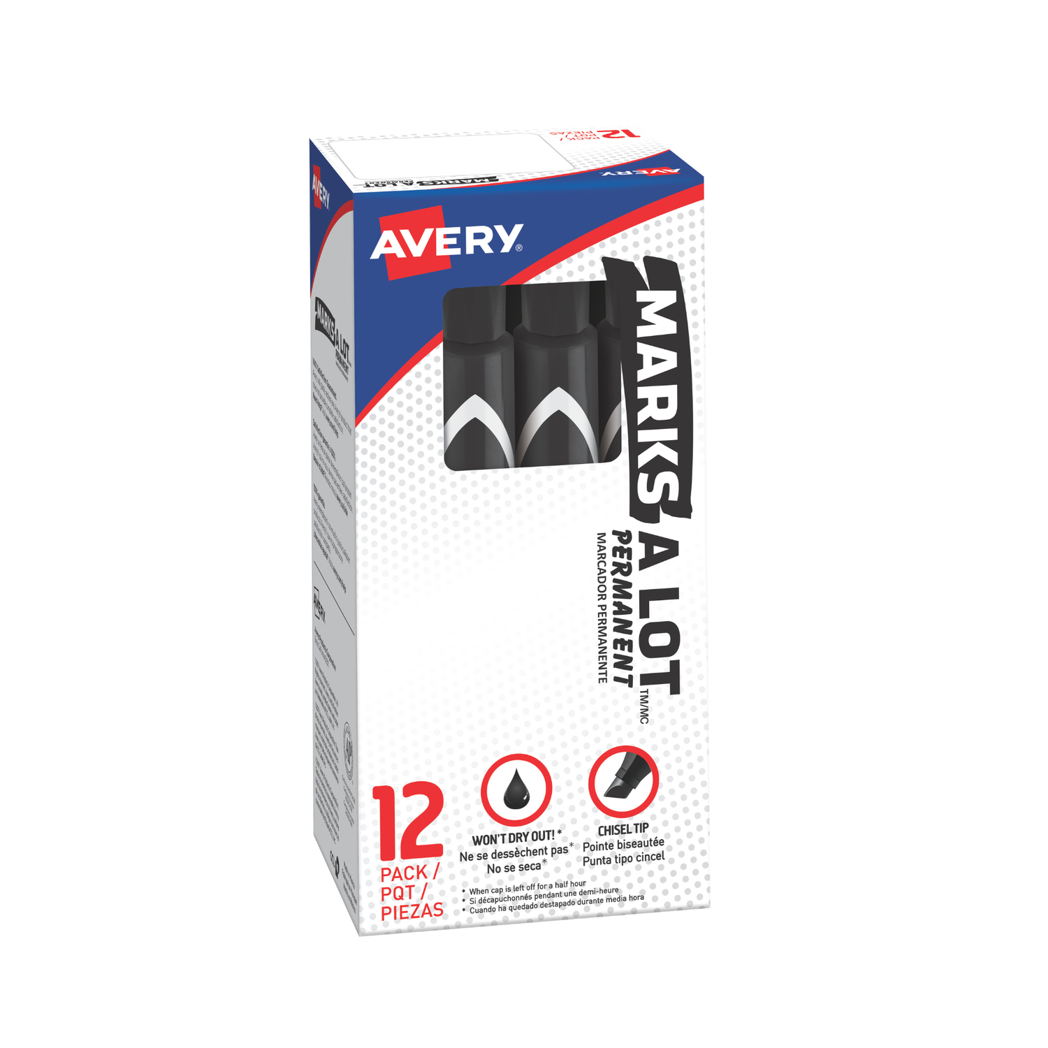 Avery® Marcador Permanente Marks-A-Lot, tamaño grande estilo escritorio, punta biselada, 1 marcador negro (08888)
