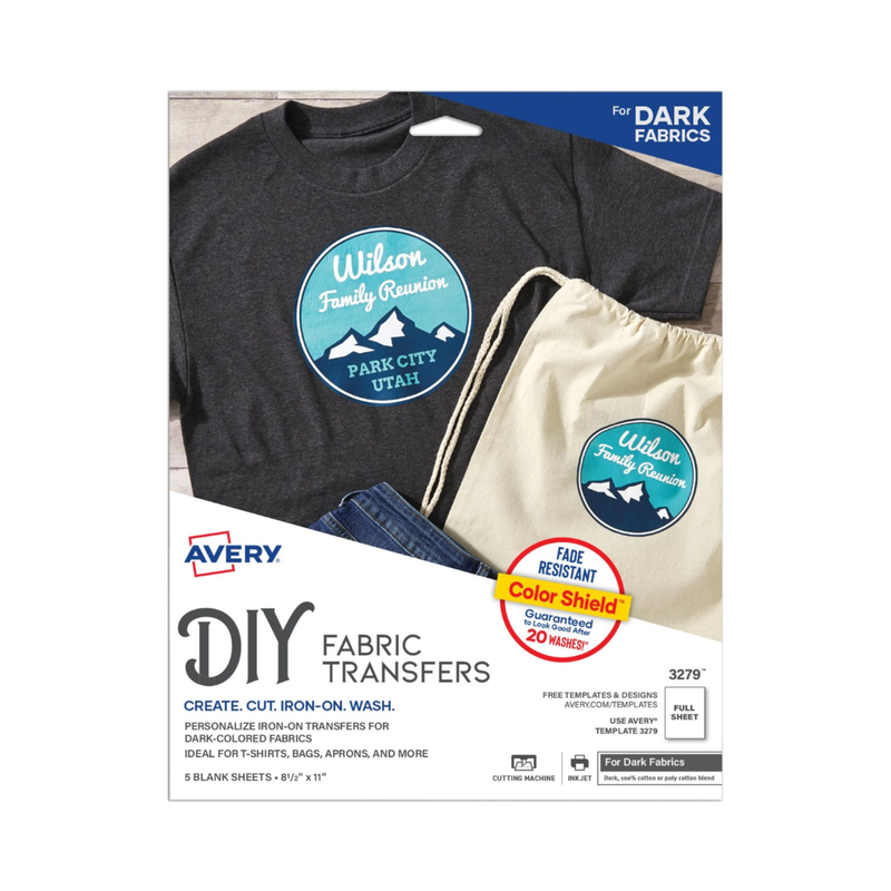 Avery® Papel transfer para telas oscuras, 21.5 x 27.9 cms, Impresora de inyección de tinta, 5 hojas mate (3279)