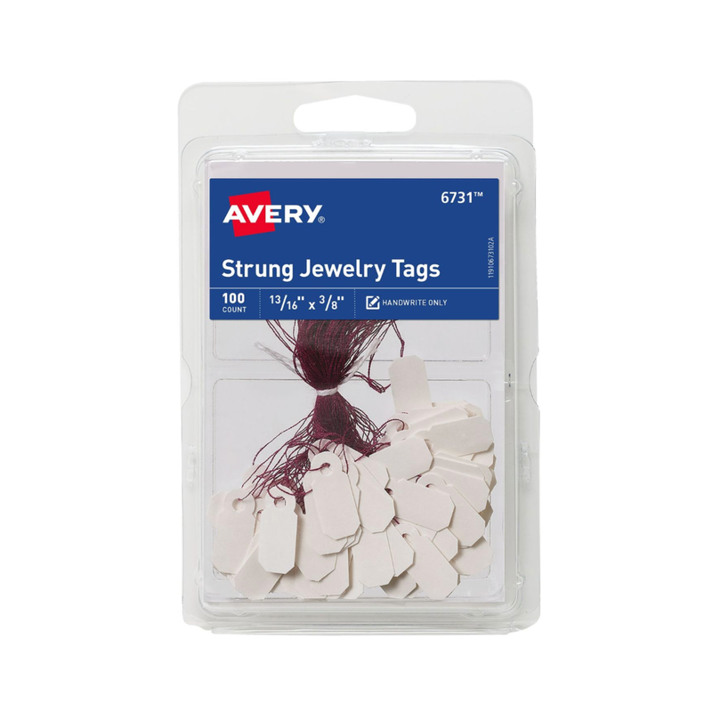 Avery® Etiquetas para marcar joyería, colgantes, 1 x 2.1 cms, 100 etiquetas (6731)