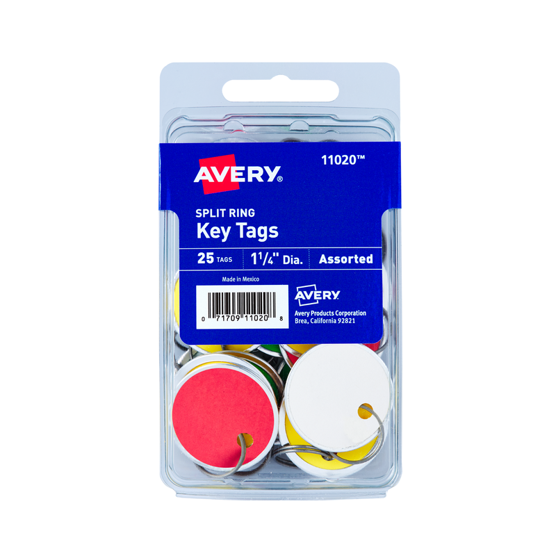 Avery® Etiquetas para llaves con borde de metal, etiqueta de 3.2 cms de diámetro, anillo partido de metal, colores surtidos, 25 etiquetas (11020)