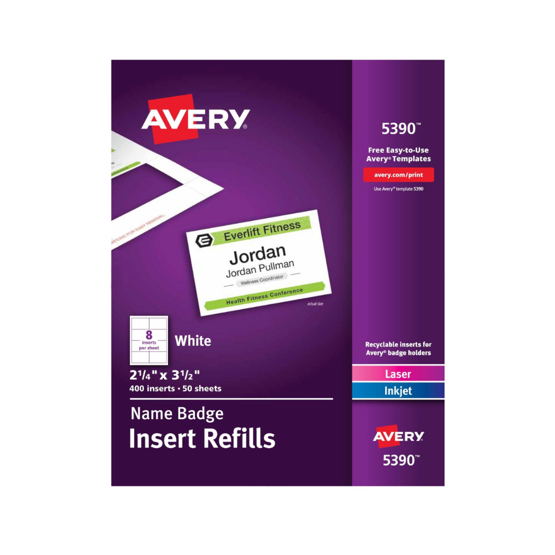 Avery® Repuestos de insertos para insignias de nombre, 8.3 x 5.7 cms, 400 insertos (5390)