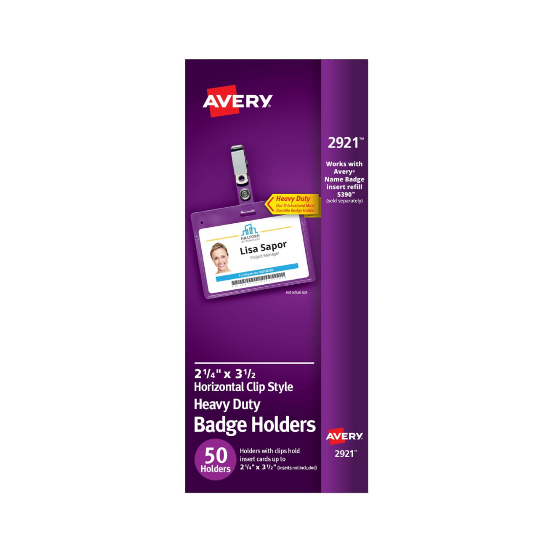 Avery® Porta Credenciales resistente con Clips, 8.09 x 5.7 cms, 50 Porta Credenciales con Clip (2921)