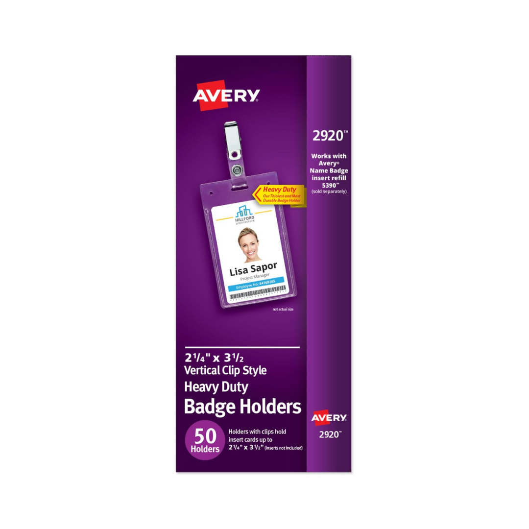 Avery® Porta Credenciales resistente con Clips, 5.7 x 8.09 cms, 50 Porta Credenciales con Clip (2920)