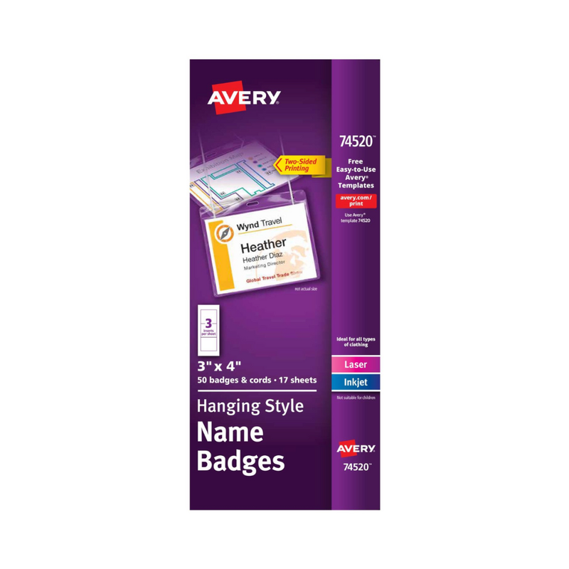 Avery® Gafetes de identificación colgantes de carga superior, 10.2 X 7.6 cms, 50 unidades (74520)