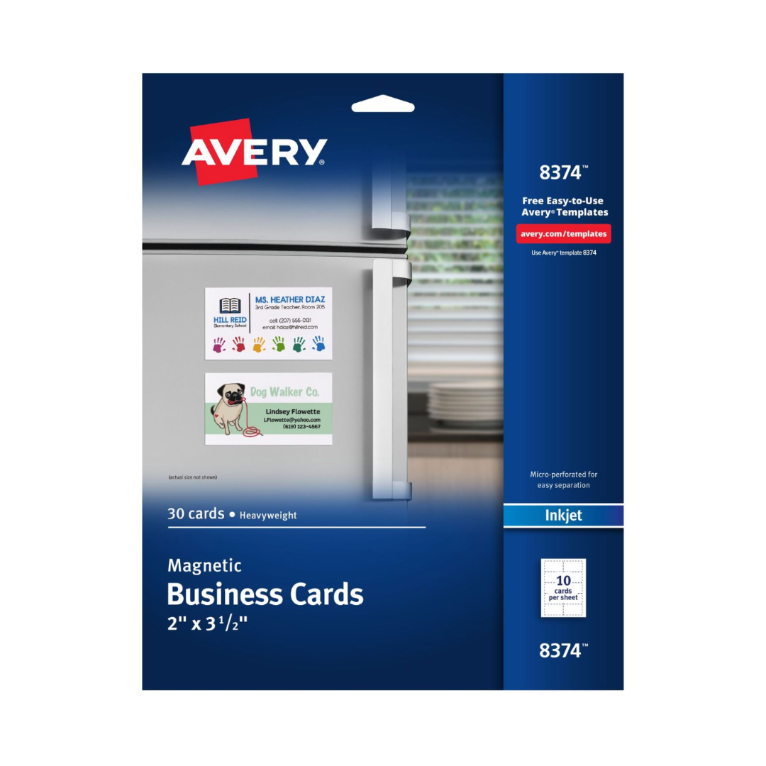Avery® Tarjetas de presentación magnéticas, 8.9 x 5.1 cms, blanco mate, 30 tarjetas en blanco para impresoras de inyección de tinta (8374)