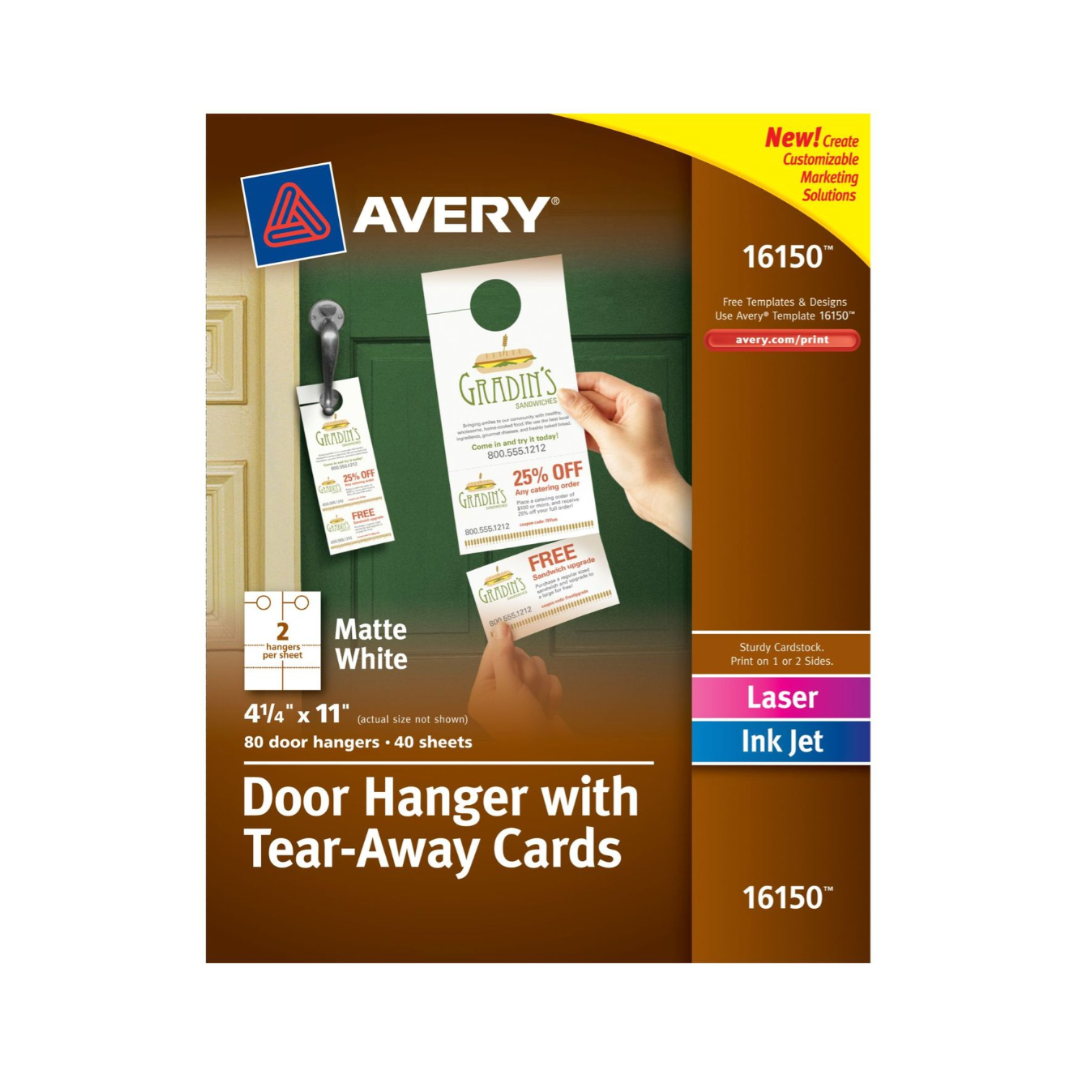 Avery® Colgantes para puertas, incluyen desprendibles, 10.8 x 27.9 cms, blanco mate, 80 colgantes en blanco (16150)