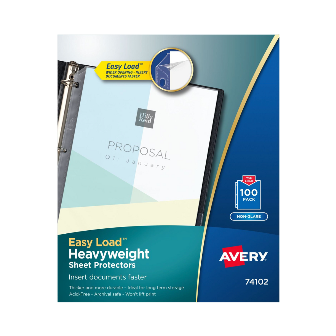 Avery® Protectores de hojas de alta resistencia transparentes, carga fácil, tamaño carta, 100 protectores de hojas plásticos (74102)