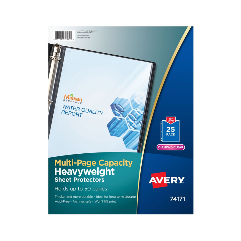 Avery® Protectores de hojas transparentes de alta resistencia, para varias páginas, con capacidad para hojas de 21.5 x 27.9 cms / tamaño carta, carga superior, 25 unidades (74171) Avery® Protectores de hojas transparentes de alta resistencia, para varias páginas, con capacidad para hojas de 21.5 x 27.9 cms / tamaño carta, carga superior, 25 unidades (74171)