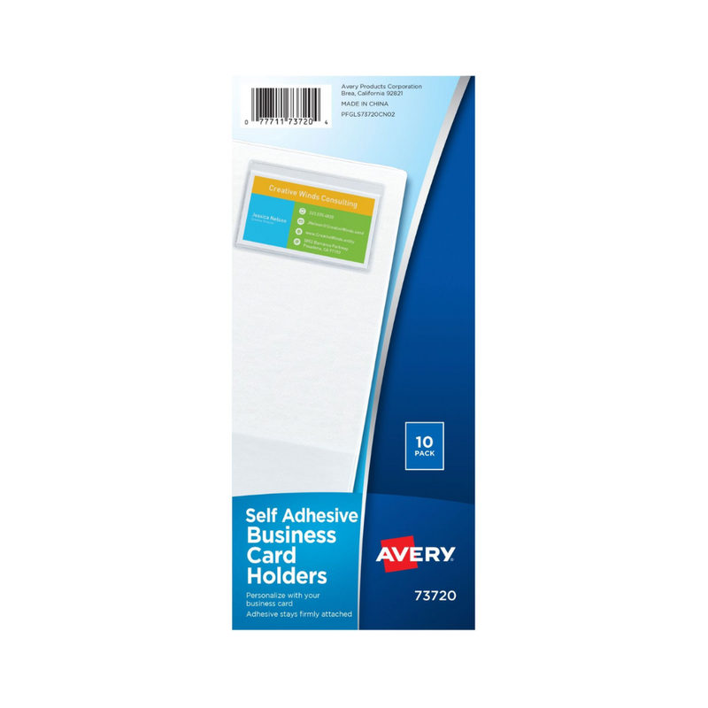 Avery® Tarjeteros autoadhesivos transparentes, carga superior, admite tarjetas de 8.9 x 5.1 cms, 10 tarjeteros (73720)