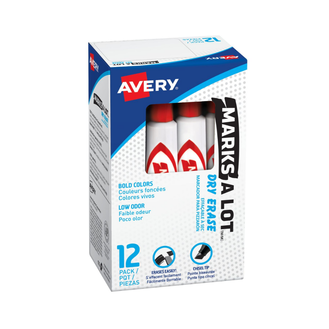 Avery® Marcador borrable en seco Marks-A-Lot®, estilo escritorio, punta biselada, rojo (24407)
