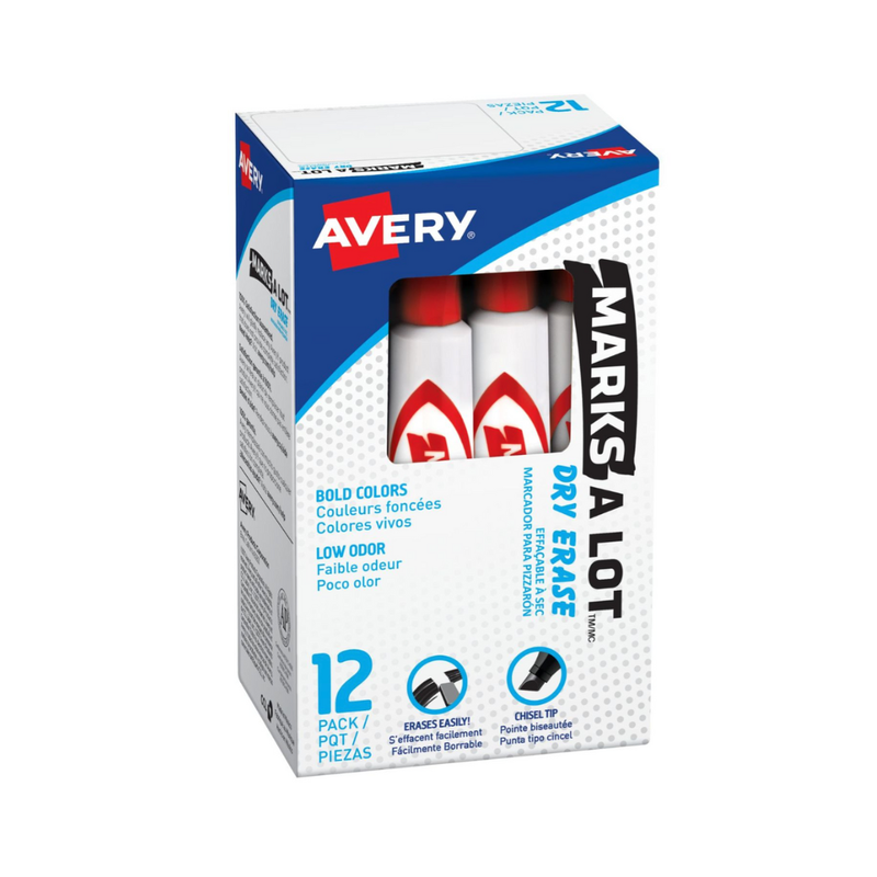Avery® Marcador borrable en seco Marks-A-Lot®, estilo escritorio, punta biselada, rojo (24407)