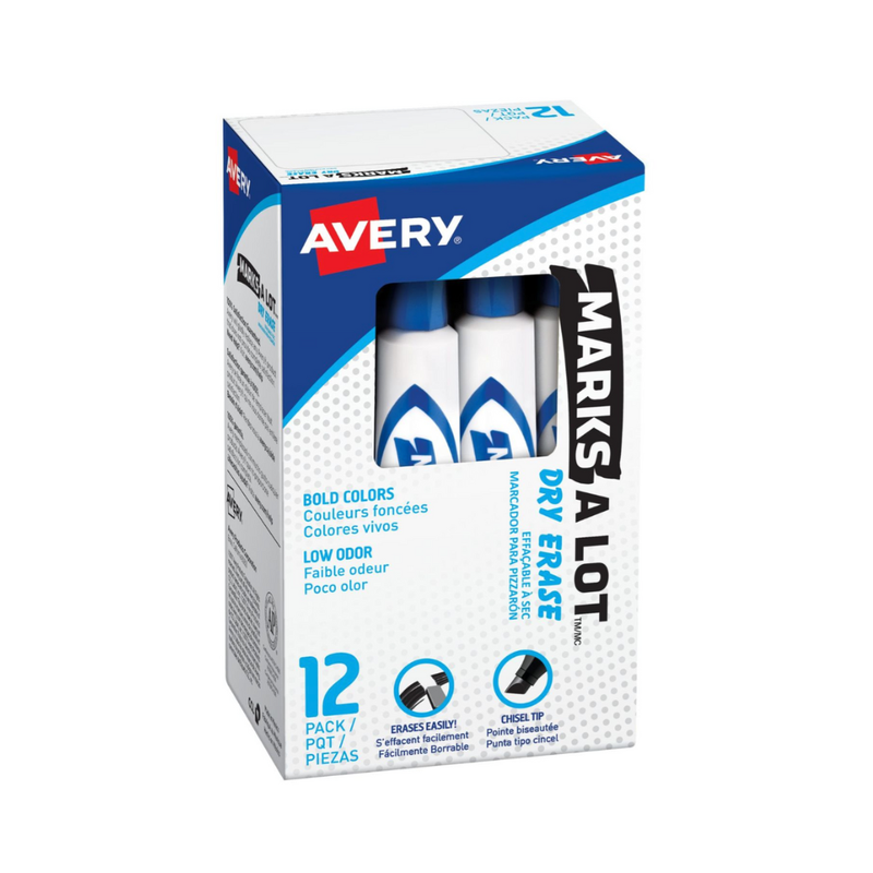 Avery® Marcador borrable en seco Marks-A-Lot®, estilo escritorio, punta biselada, azul (24406)