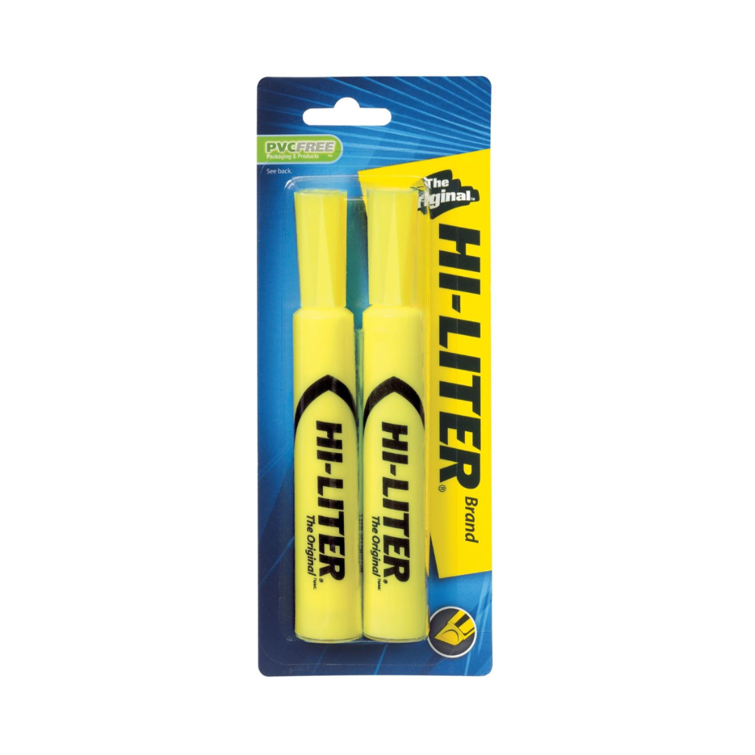 Avery® Resaltadores de escritorio Hi-Liter®, color amarillo fluorescente, a prueba de manchas, no tóxico, 2 resaltadores (24081)