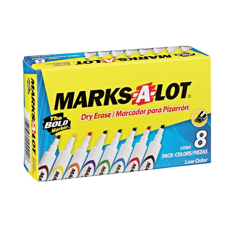 Avery® Marcadores borrables en seco Marks-A-Lot® , estilo escritorio, punta biselada, colores surtidos, 8 marcadores (24411)