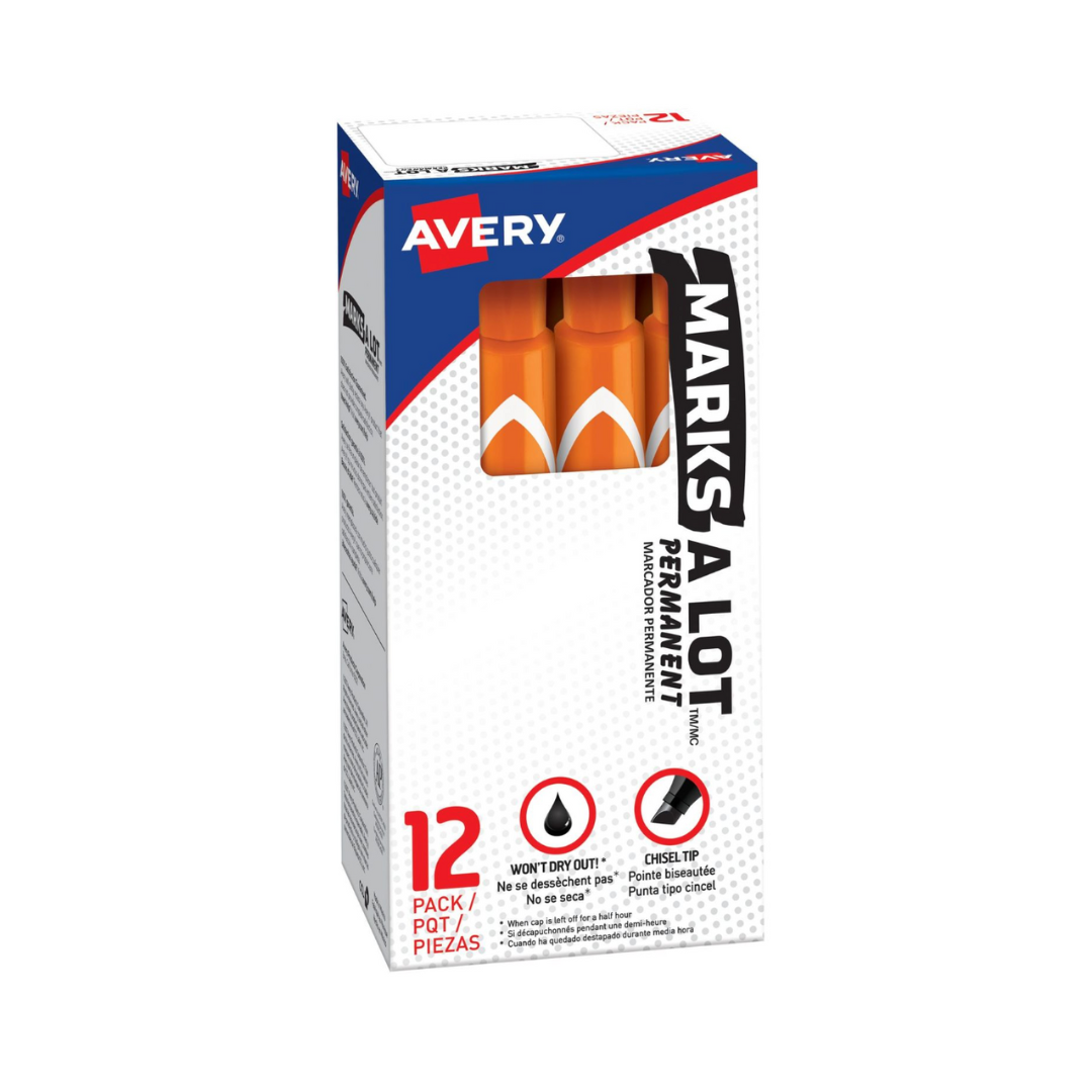 Avery® Marcador Permanente Marks-A-Lot, tamaño grande estilo escritorio, punta biselada, 1 marcador naranja (08883)