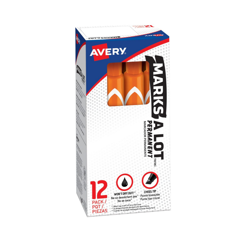 Avery® Marcador Permanente Marks-A-Lot, tamaño grande estilo escritorio, punta biselada, 1 marcador naranja (08883)