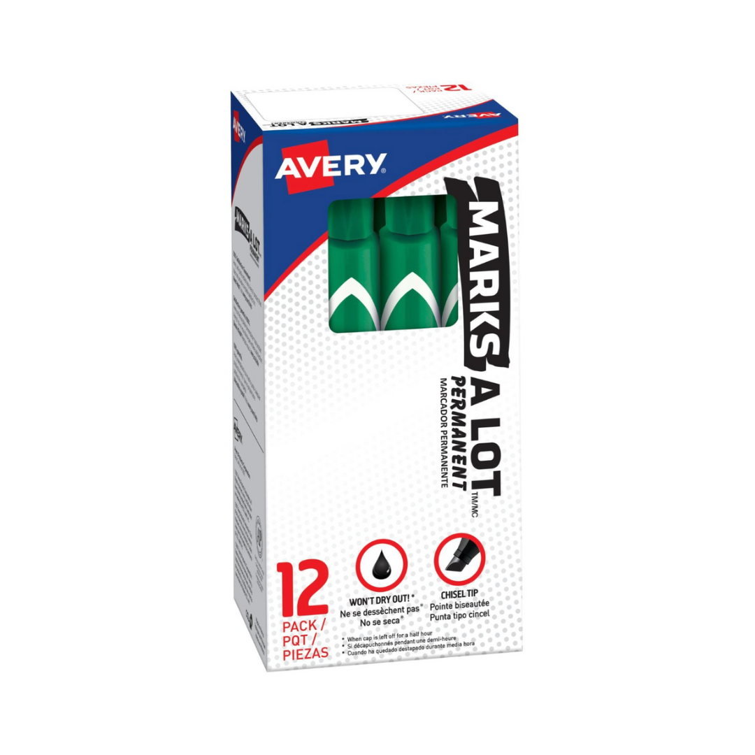 Avery® Marcador Permanente Marks-A-Lot, tamaño grande estilo escritorio, punta biselada, 1 marcador verde (08885)