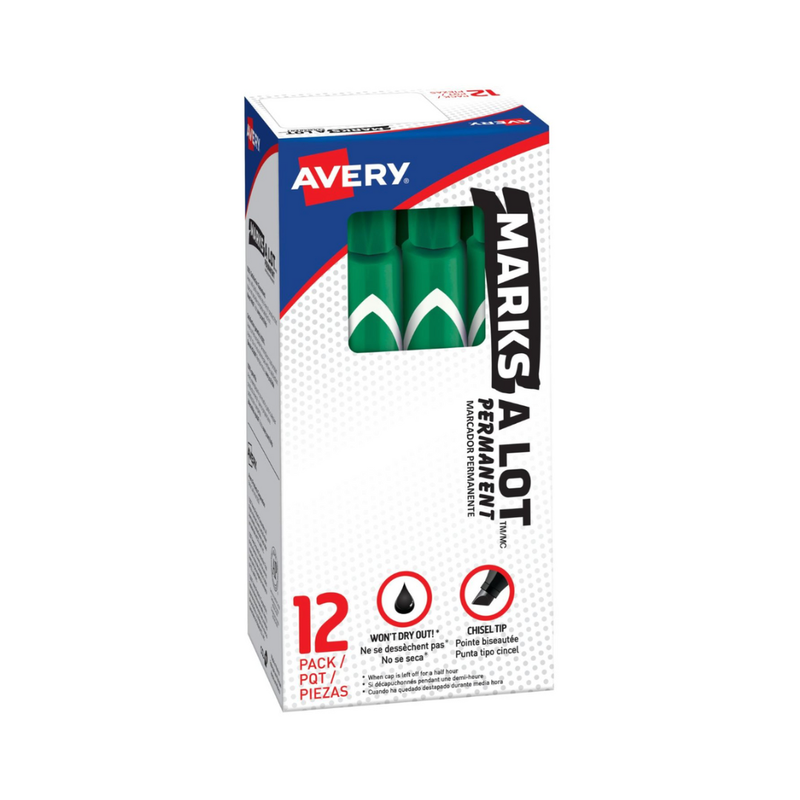 Avery® Marcador Permanente Marks-A-Lot, tamaño grande estilo escritorio, punta biselada, 1 marcador verde (08885)