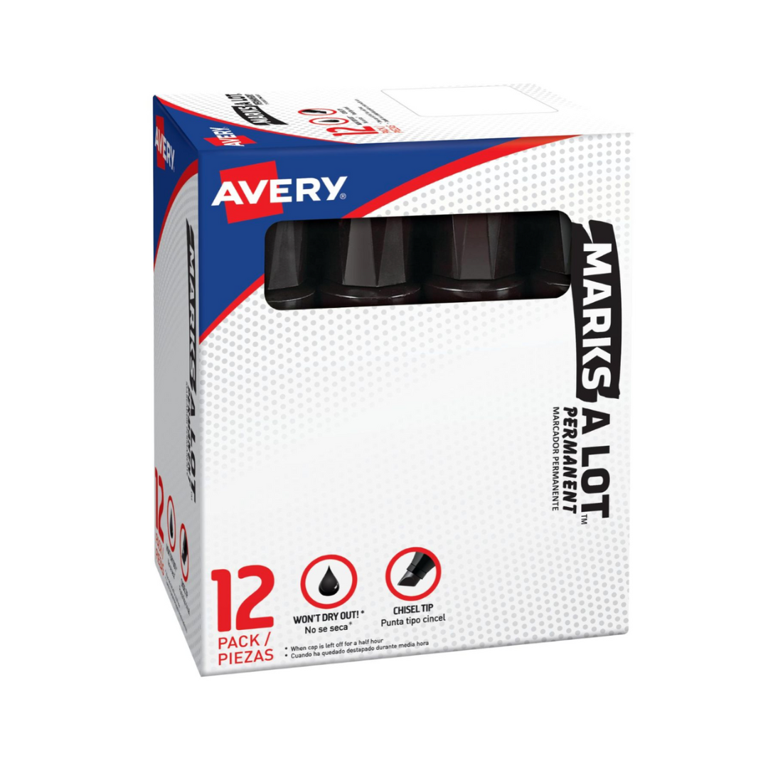 Avery® Marcador permanente Avery Marks-A-Lot, tamaño jumbo estilo escritorio, punta biselada, 1 marcador negro (24148)