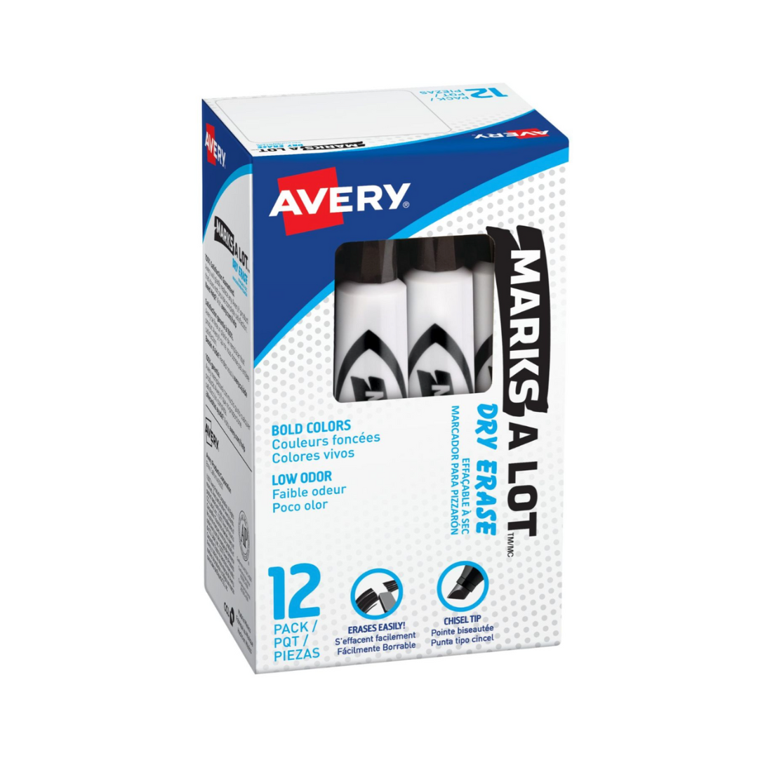 Avery® Marcador borrable en seco Marks-A-Lot®, estilo escritorio, punta biselada, negro (24408)
