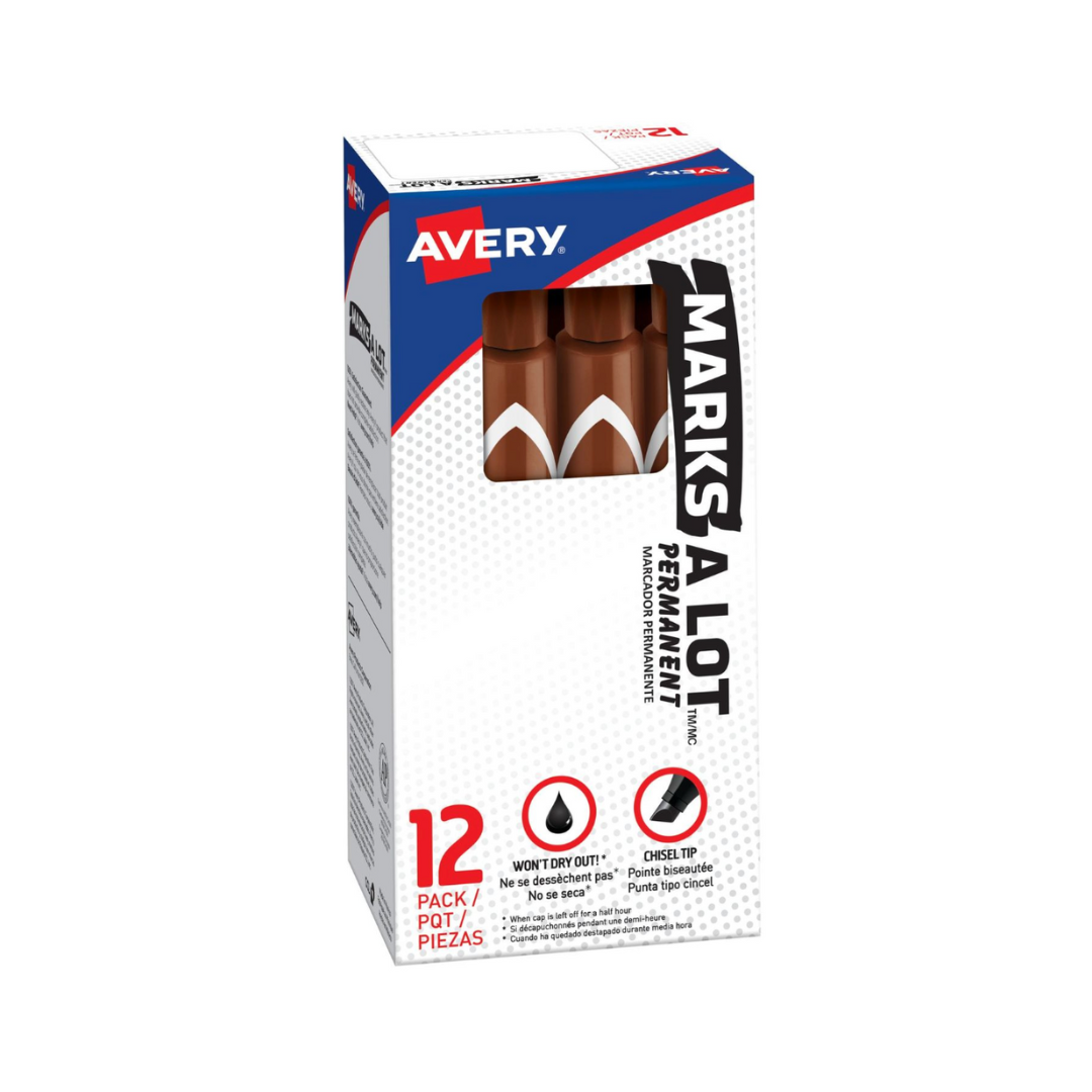 Avery® Marcador Permanente Marks-A-Lot, tamaño grande estilo escritorio, punta biselada, 1 marcador Café (08881)