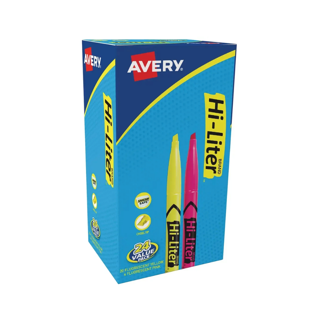 Avery® Resaltador Hi-Liter® estilo bolígrafo, colores surtidos, a prueba de manchas, no tóxicos, 24 resaltadores (25861)