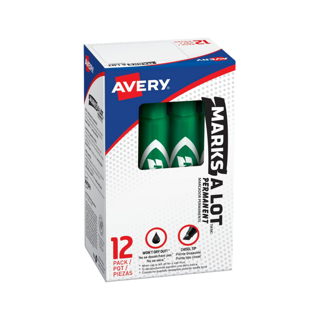 Avery® Marcador permanente Avery Marks-A-Lot, tamaño regular de escritorio, punta biselada, 1 marcador verde (07885)