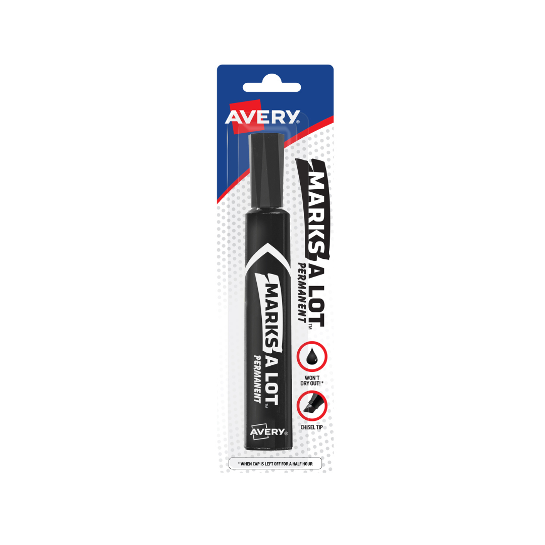 Avery® Marcador Permanente Marks-A-Lot, Tamaño Regular para Escritorio, Punta Biselada, 1 Marcador Negro (17888)