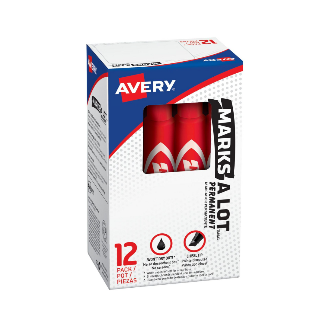 Avery® Marcador permanente Avery Marks-A-Lot, tamaño regular de escritorio, punta biselada, 1 marcador rojo (07887)