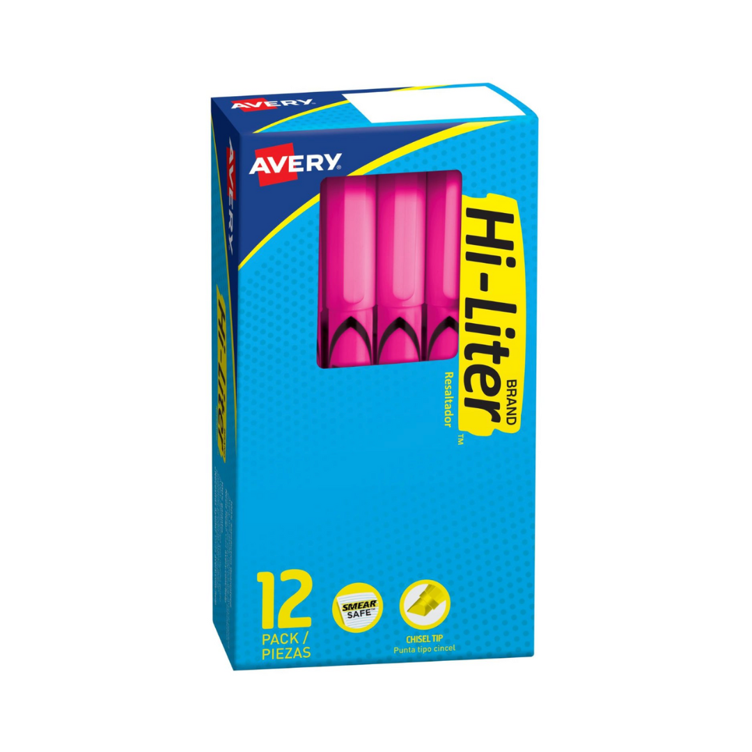 Avery® Resaltador Hi-Liter® estilo bolígrafo, rosa fluorescente, a prueba de manchas, no tóxico (23592)